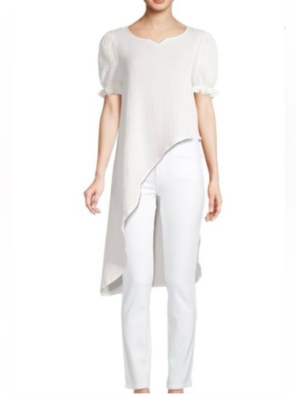Patrizia Luca White Cotton Boho Top Asymmetrical Midi or Coverup-LG